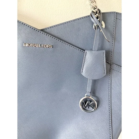 Michael Kors Jet Set Large Saffiano Leather Shoulder Bag Blue - Picture 2 of 15